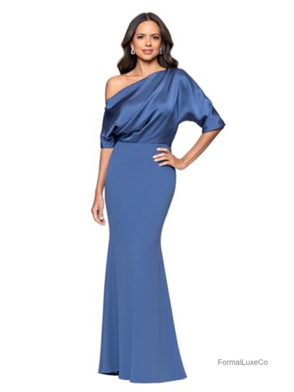 Betsy & Adam Satin Scuba Crepe Formal Evening Gown Floor Length Dress